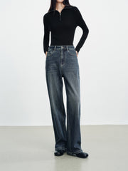 Women's Casual Denim High-Coverage Waistband Straight-Leg Pants