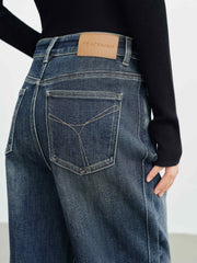 Women's Casual Denim High-Coverage Waistband Straight-Leg Pants