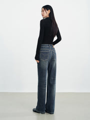 Women's Casual Denim High-Coverage Waistband Straight-Leg Pants