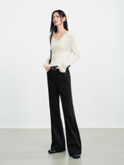 Women's Casual Double-Waistband Stretch Brushed Flared Jeans