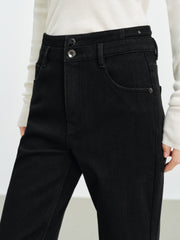 Women's Casual Double-Waistband Stretch Brushed Flared Jeans