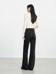 Women's Casual Double-Waistband Stretch Brushed Flared Jeans