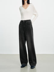 Women's Casual Denim High-Coverage Waistband Straight-Leg Pants