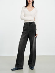 Women's Casual Denim High-Coverage Waistband Straight-Leg Pants