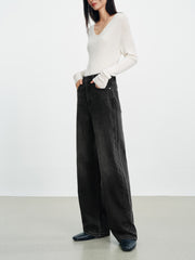 Women's Casual Denim High-Coverage Waistband Straight-Leg Pants