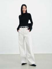 Women's Casual White Wide-Leg Curved-Leg Jeans