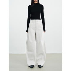 Women's Casual White Wide-Leg Curved-Leg Jeans