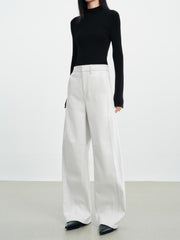 Women's Casual White Wide-Leg Curved-Leg Jeans