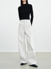 Women's Casual White Wide-Leg Curved-Leg Jeans
