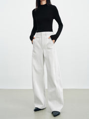 Women's Casual White Wide-Leg Curved-Leg Jeans
