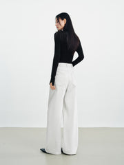 Women's Casual White Wide-Leg Curved-Leg Jeans