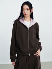 Women's Casual Relaxed Hooded Color-Block Knit Sweatshirt