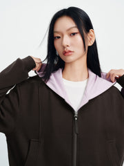 Women's Casual Relaxed Hooded Color-Block Knit Sweatshirt