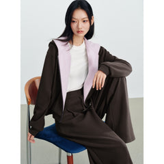 Women's Casual Relaxed Hooded Color-Block Knit Sweatshirt