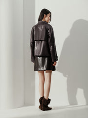 Women's Vintage  Waxed Genuine Leather Stand-Collar Jacket