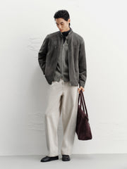 Men's Harrington Faux Suede Stand-Collar Padded Jacket
