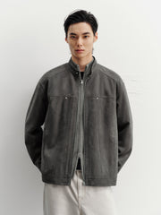 Men's Harrington Faux Suede Stand-Collar Padded Jacket