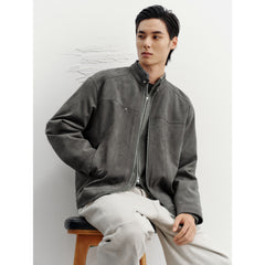 Men's Harrington Faux Suede Stand-Collar Padded Jacket