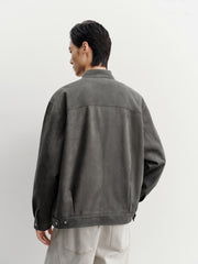 Men's Harrington Faux Suede Stand-Collar Padded Jacket
