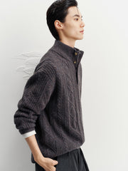 Men's Commuter Button Half-Placket Geometric Knit Top