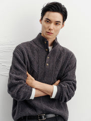 Men's Commuter Button Half-Placket Geometric Knit Top