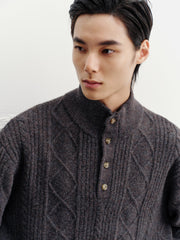 Men's Commuter Button Half-Placket Geometric Knit Top