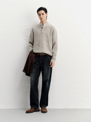 Men's Commuter Button Half-Placket Geometric Knit Top