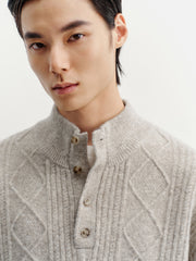 Men's Commuter Button Half-Placket Geometric Knit Top