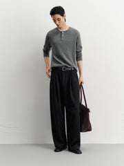 Men's Casual Solid Henley Cable-Knit Sweater