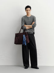 Men's Casual Solid Henley Cable-Knit Sweater