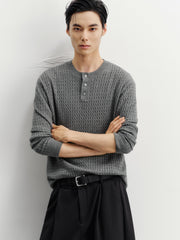 Men's Casual Solid Henley Cable-Knit Sweater