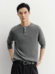 Men's Casual Solid Henley Cable-Knit Sweater