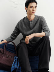 Men's Casual Solid Henley Cable-Knit Sweater