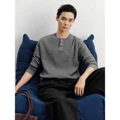 Men's Casual Solid Henley Cable-Knit Sweater