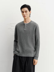 Men's Casual Solid Henley Cable-Knit Sweater