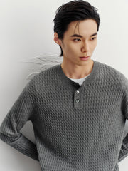 Men's Casual Solid Henley Cable-Knit Sweater
