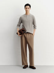 Men's Casual Solid Henley Cable-Knit Sweater