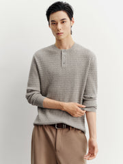Men's Casual Solid Henley Cable-Knit Sweater