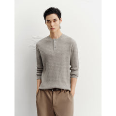 Men's Casual Solid Henley Cable-Knit Sweater