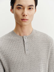 Men's Casual Solid Henley Cable-Knit Sweater