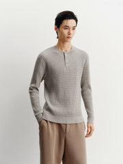 Men's Casual Solid Henley Cable-Knit Sweater