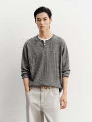 Men's Casual Faux-Layer Cable-Knit Sweater