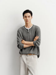 Men's Casual Faux-Layer Cable-Knit Sweater
