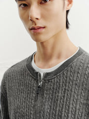 Men's Casual Faux-Layer Cable-Knit Sweater