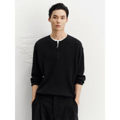 Men's Casual Grey Faux-Layer Cable-Knit Sweater