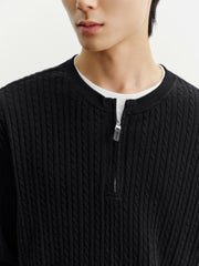 Men's Casual Grey Faux-Layer Cable-Knit Sweater