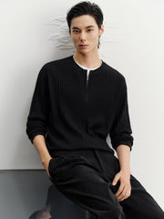 Men's Casual Grey Faux-Layer Cable-Knit Sweater