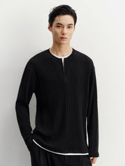 Men's Casual Grey Faux-Layer Cable-Knit Sweater