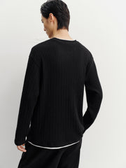 Men's Casual Grey Faux-Layer Cable-Knit Sweater