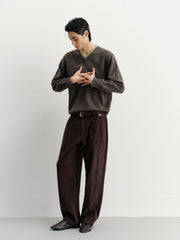 Men's Casual Wool-Blend V-Neck Faux-Layer Knit Top